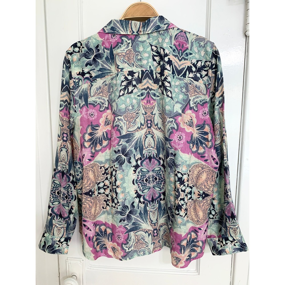 Chicos No-Iron Linen Floral Roll-Tab Shirt 3 (XL 16/18) NWOT Resort Pastel Top - Picture 5 of 16